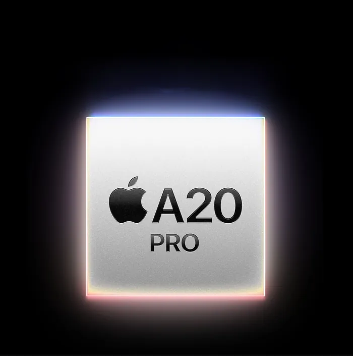 The A20 Pro chip glowing on a black background