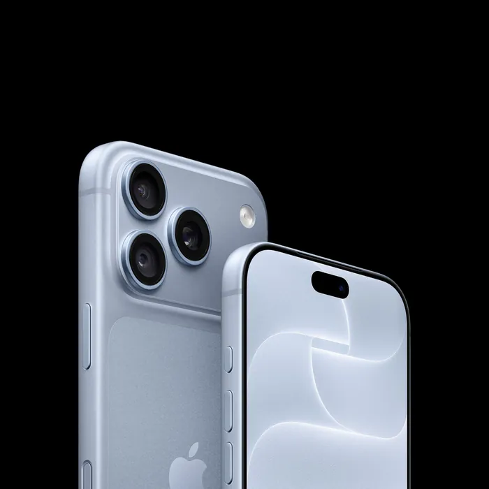 Two iPhone 18 Pro in Glacier, back and front