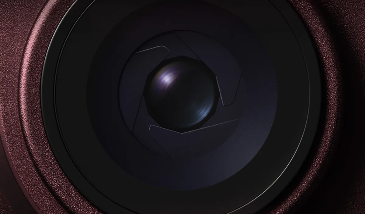Macro view of the variable-aperture Fusion camera lens
